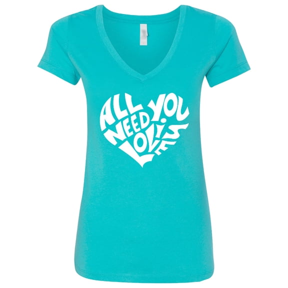 Inktastic All You Need is Love White Heart Shape Women's V-Neck T-Shirt