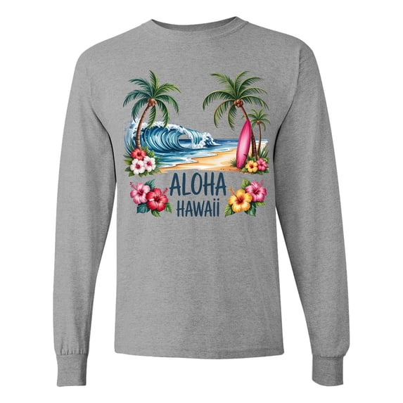 Inktastic Aloha Hawaii Tropical Beach Surfboard Design Long Sleeve T-Shirt