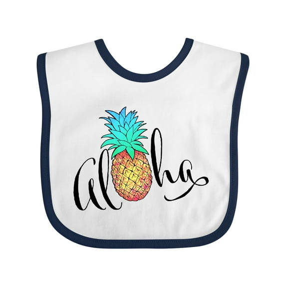 Inktastic Aloha in Cursive with Pineapple Rainbow Colors Boys or Girls Baby Bib