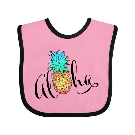Inktastic Aloha in Cursive with Pineapple Rainbow Colors Boys or Girls Baby Bib