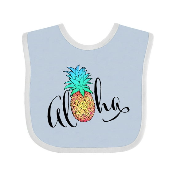 Inktastic Aloha in Cursive with Pineapple Rainbow Colors Boys or Girls Baby Bib