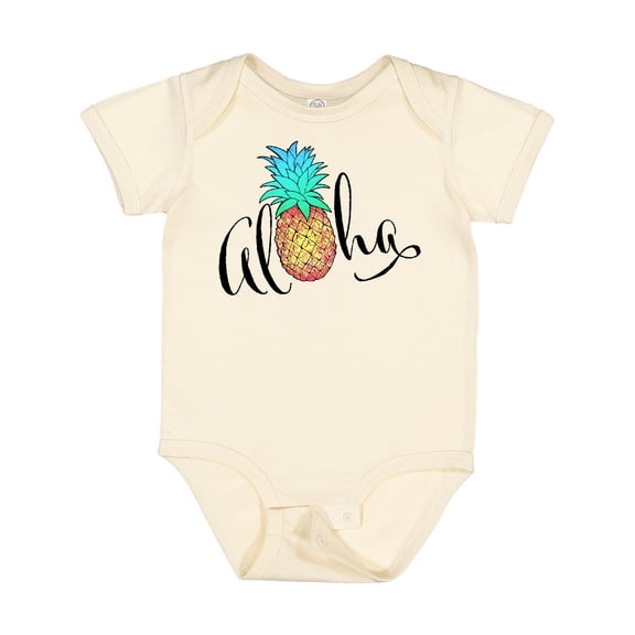 Inktastic Aloha- in Cursive with Pineapple Rainbow Colors Boys or Girls Baby Bodysuit