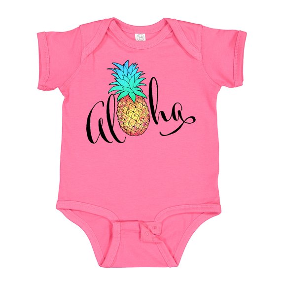 Inktastic Aloha- in Cursive with Pineapple Rainbow Colors Boys or Girls Baby Bodysuit