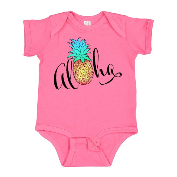 Inktastic Aloha- in Cursive with Pineapple Rainbow Colors Boys or Girls Baby Bodysuit
