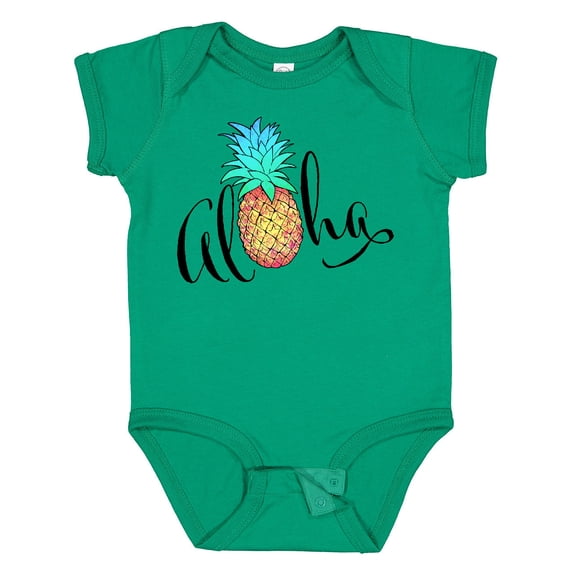 Inktastic Aloha- in Cursive with Pineapple Rainbow Colors Boys or Girls Baby Bodysuit