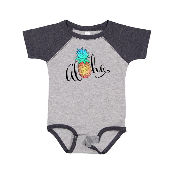 Inktastic Aloha- in Cursive with Pineapple Rainbow Colors Boys or Girls Baby Bodysuit