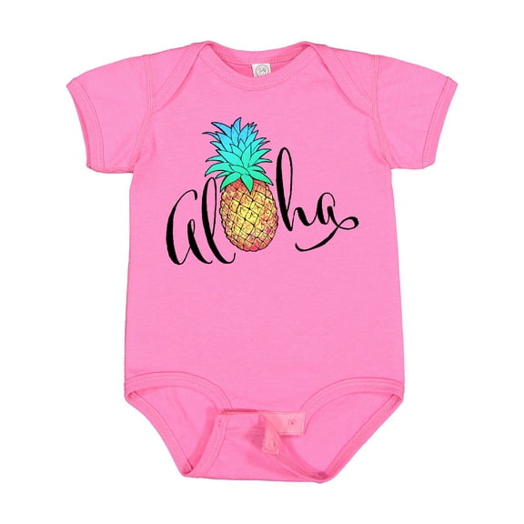Inktastic Aloha- in Cursive with Pineapple Rainbow Colors Boys or Girls Baby Bodysuit