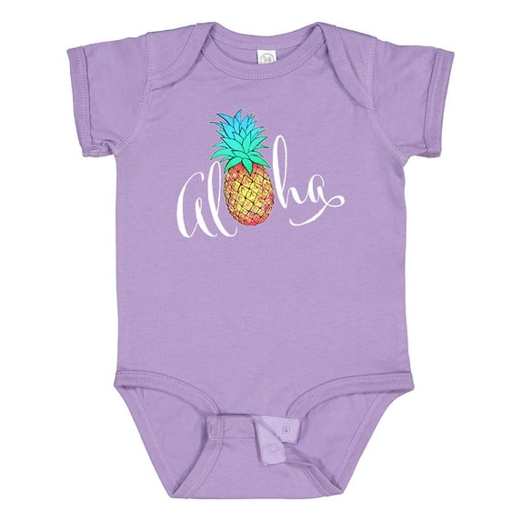 Inktastic Aloha in Cursive with Pineapple Rainbow Colors Boys or Girls Baby Bodysuit