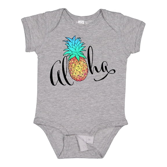 Inktastic Aloha- in Cursive with Pineapple Rainbow Colors Boys or Girls Baby Bodysuit