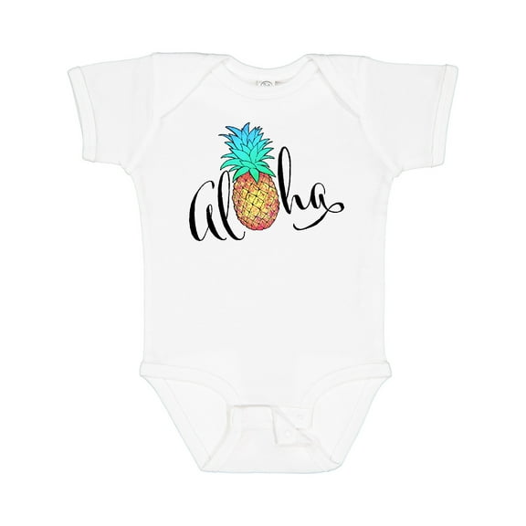 Inktastic Aloha- in Cursive with Pineapple Rainbow Colors Boys or Girls Baby Bodysuit