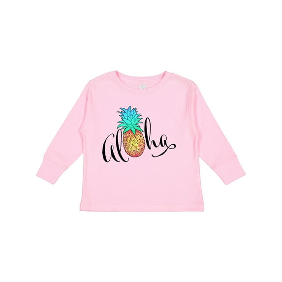 Inktastic Aloha- in Cursive with Pineapple Rainbow Colors Boys or Girls Long Sleeve Toddler T-Shirt