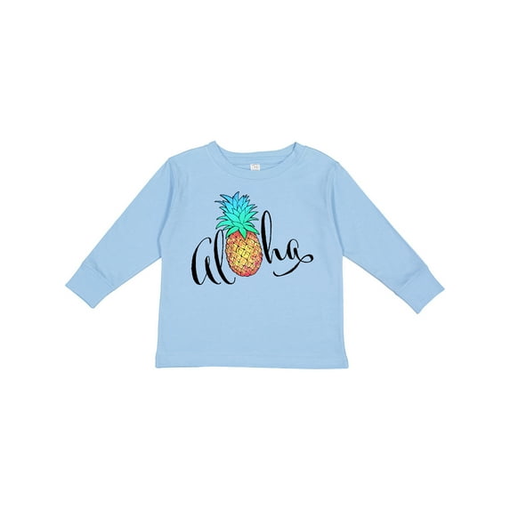 Inktastic Aloha- in Cursive with Pineapple Rainbow Colors Boys or Girls Long Sleeve Toddler T-Shirt