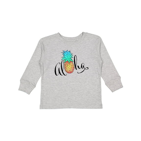 Inktastic Aloha- in Cursive with Pineapple Rainbow Colors Boys or Girls Long Sleeve Toddler T-Shirt