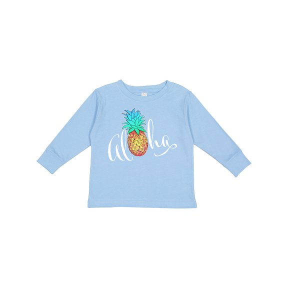 Inktastic Aloha in Cursive with Pineapple Rainbow Colors Boys or Girls Long Sleeve Toddler T-Shirt