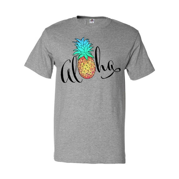 Inktastic Aloha- in Cursive with Pineapple Rainbow Colors T-Shirt