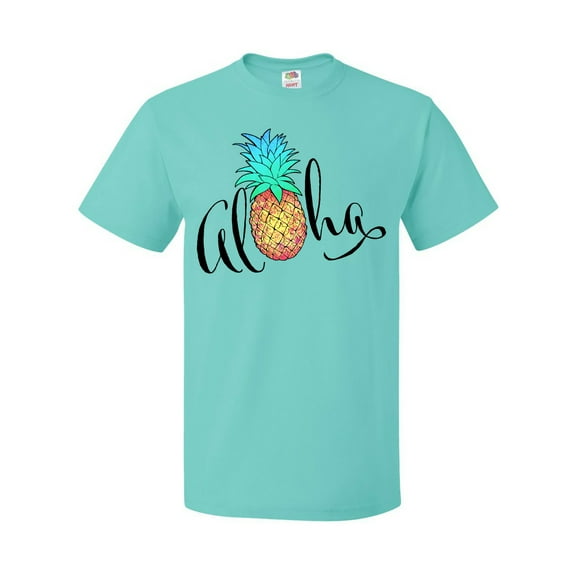 Inktastic Aloha- in Cursive with Pineapple Rainbow Colors T-Shirt