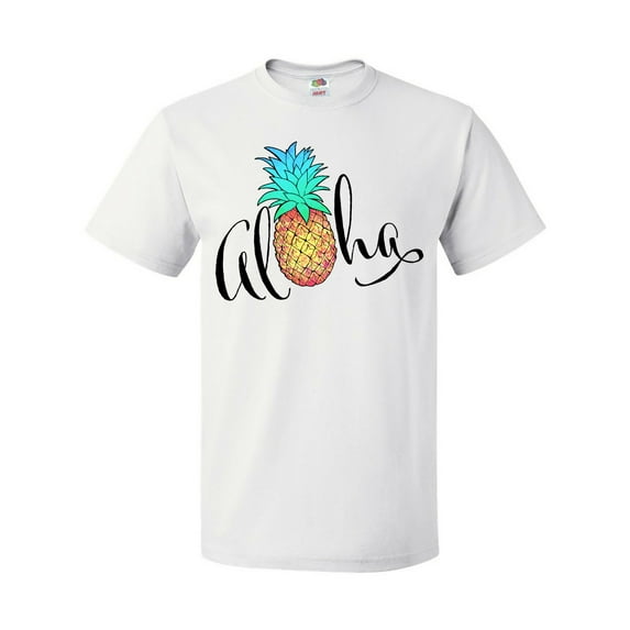 Inktastic Aloha- in Cursive with Pineapple Rainbow Colors T-Shirt