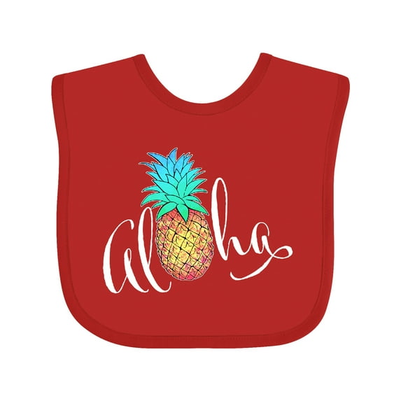 Inktastic Aloha- in cursive with pineapple rainbow colors Boys or Girls Baby Bib