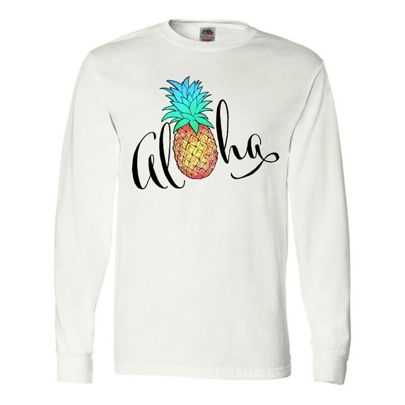 Inktastic Aloha- in cursive with pineapple rainbow colors Long Sleeve T-Shirt