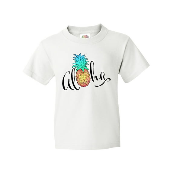 Inktastic Aloha- in cursive with pineapple rainbow colors Youth T-Shirt