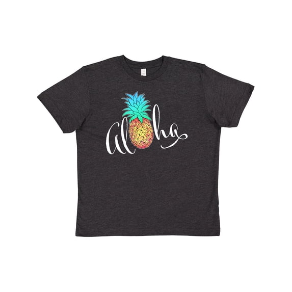 Inktastic Aloha- in cursive with pineapple rainbow colors Youth T-Shirt