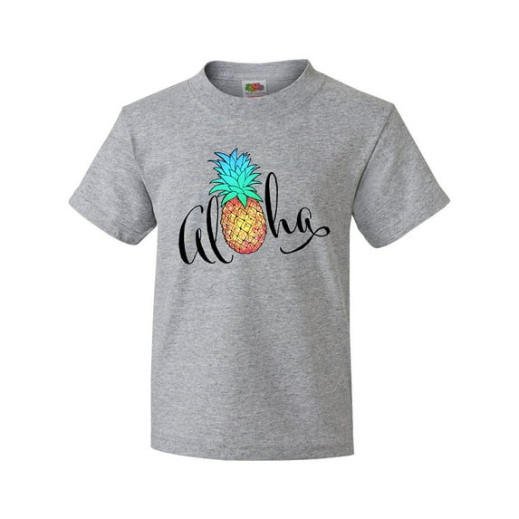 Inktastic Aloha- in cursive with pineapple rainbow colors Youth T-Shirt