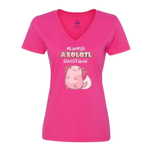Inktastic Always Axolotl Questions Cute Curious Axolotl Women's V-Neck T-Shirt