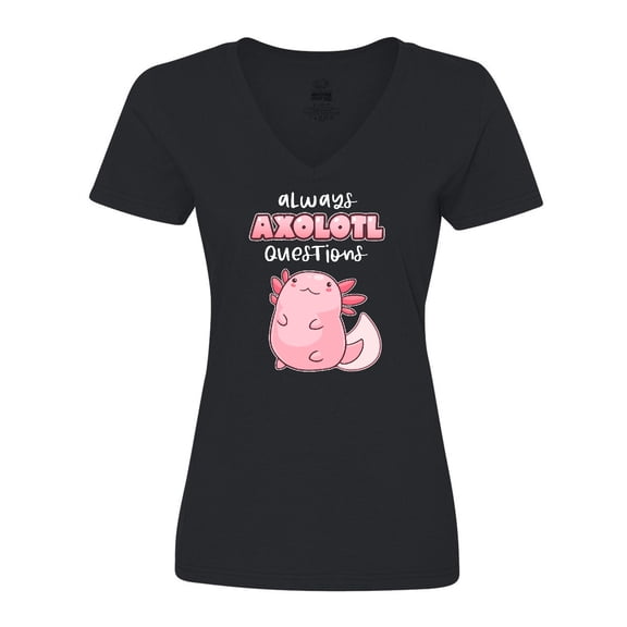 Inktastic Always Axolotl Questions Cute Curious Axolotl Women's V-Neck T-Shirt