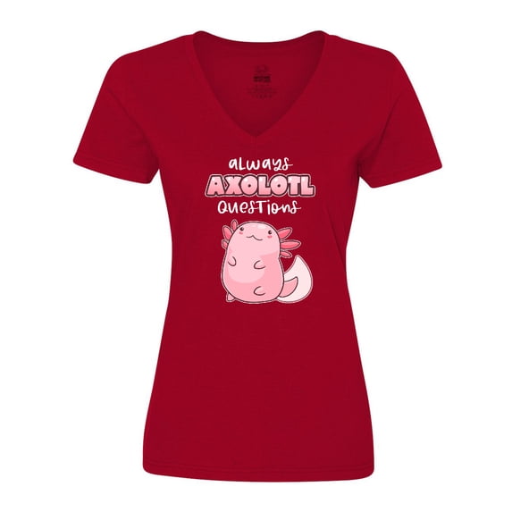 Inktastic Always Axolotl Questions Cute Curious Axolotl Women's V-Neck T-Shirt