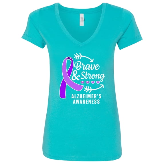 Inktastic Alzheimer's Awareness Brave and Strong Women's V-Neck T-Shirt