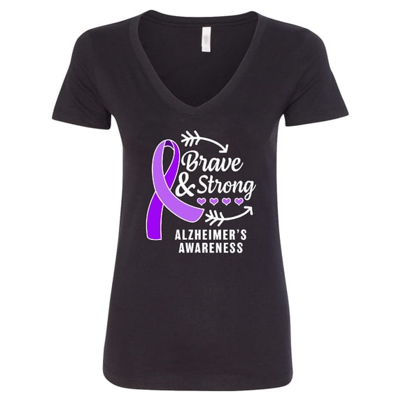 Inktastic Alzheimer's Awareness Brave and Strong Women's V-Neck T-Shirt