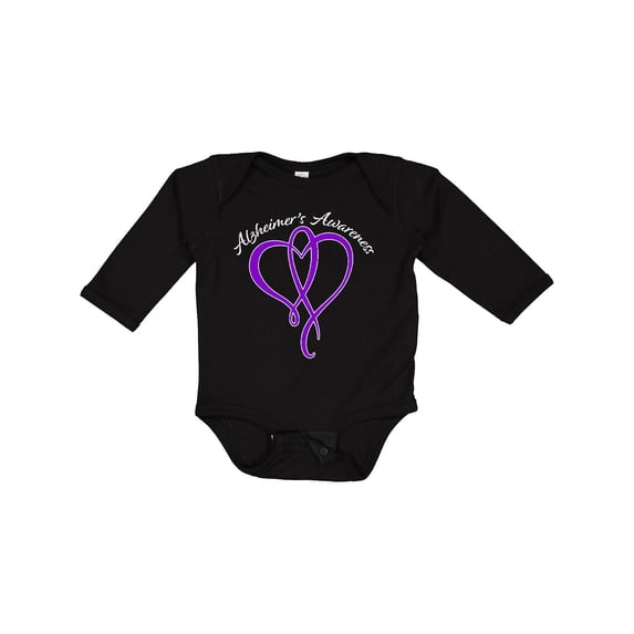 Inktastic Alzheimer's Awareness Purple Ribbon Heart Boys or Girls Long Sleeve Baby Bodysuit