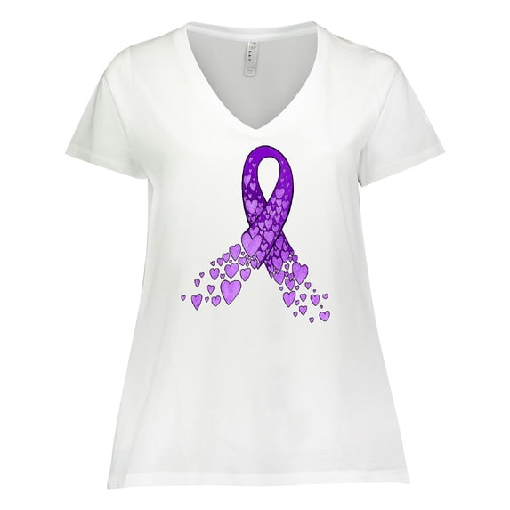Inktastic Alzheimer's Awareness Purple Ribbon Made of Heart Women's Plus Size V-Neck T-Shirt