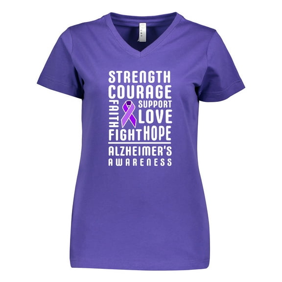 Inktastic Alzheimer's Awareness Strength Support and Courage Women's V-Neck T-Shirt