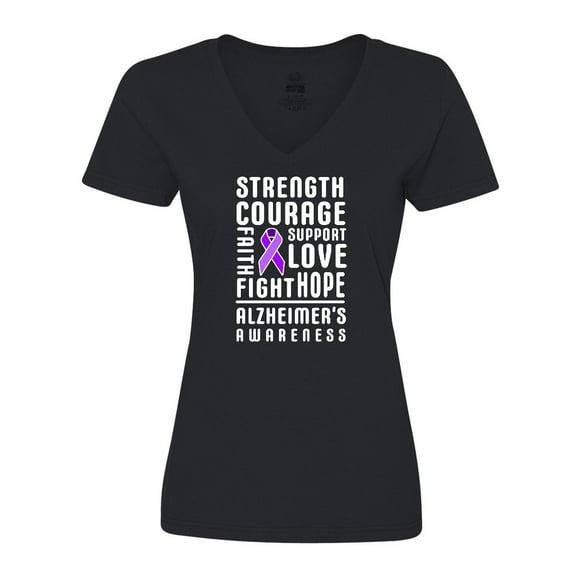 Inktastic Alzheimer's Awareness Strength Support and Courage Women's V-Neck T-Shirt
