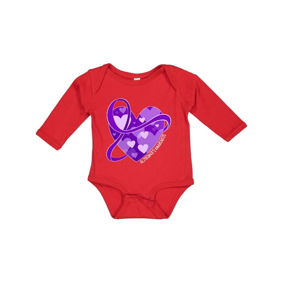 Inktastic Alzheimers Awareness Purple Ribbon Around Heart Boys or Girls Long Sleeve Baby Bodysuit