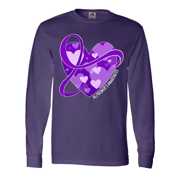 Inktastic Alzheimers Awareness Purple Ribbon Around Heart Long Sleeve T-Shirt