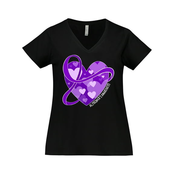 Inktastic Alzheimers Awareness Purple Ribbon Around Heart Women's Plus Size V-Neck T-Shirt