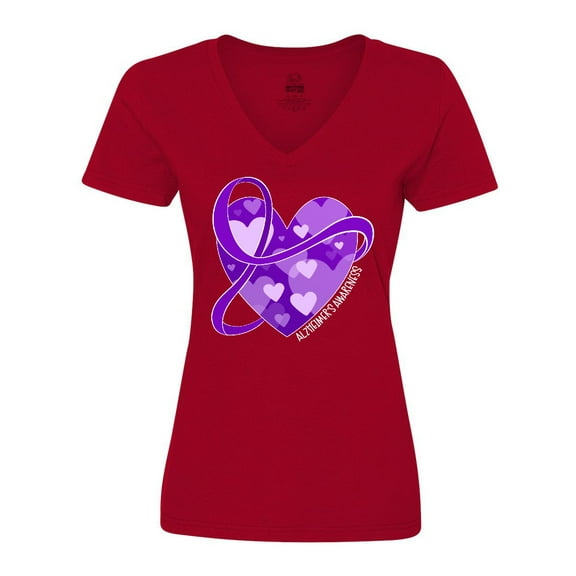Inktastic Alzheimers Awareness Purple Ribbon Around Heart Women's V-Neck T-Shirt