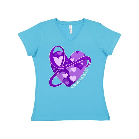 Inktastic Alzheimers Awareness Purple Ribbon Around Heart Women's V-Neck T-Shirt