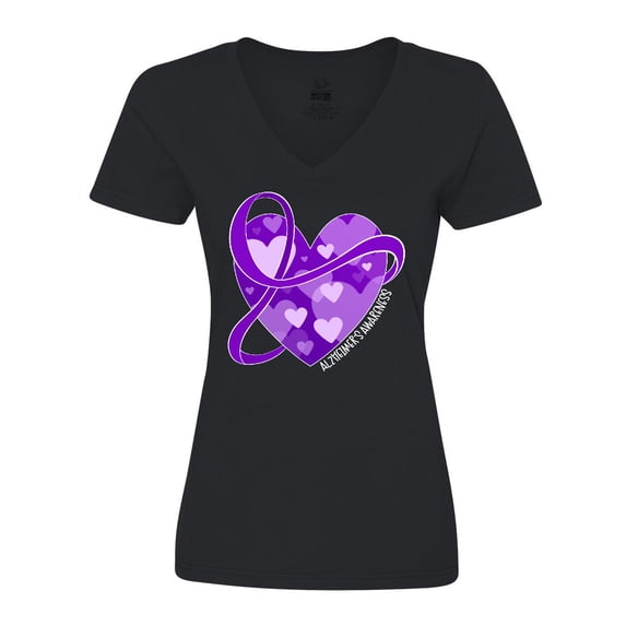 Inktastic Alzheimers Awareness Purple Ribbon Around Heart Women's V-Neck T-Shirt
