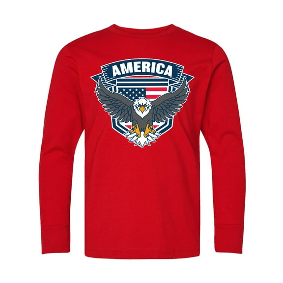 Inktastic America with Eagle Shield and Banner Long Sleeve Youth T-Shirt