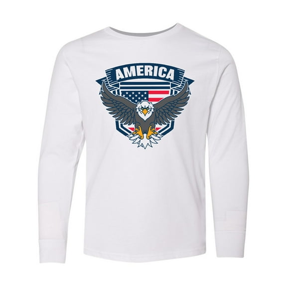 Inktastic America with Eagle Shield and Banner Long Sleeve Youth T-Shirt