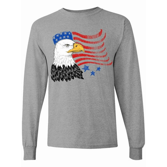 Inktastic American Bald Eagle and Flag Sketch Style Long Sleeve T-Shirt