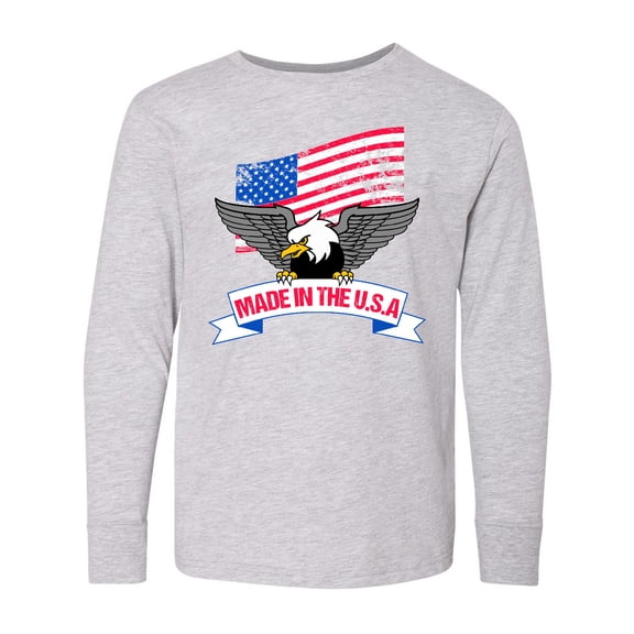 Inktastic American Flag Made in The USA with Bald Eagle Long Sleeve Youth T-Shirt