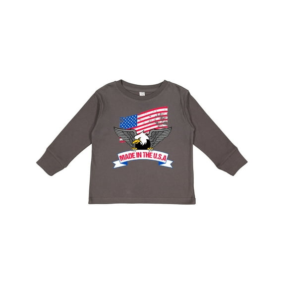 Inktastic American Flag Made in the USA with Bald Eagle Boys or Girls Long Sleeve Toddler T-Shirt