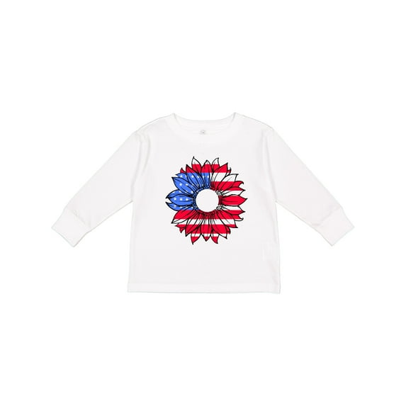 Inktastic American Flag Sunflower in Red White and Blue Boys or Girls Long Sleeve Toddler T-Shirt
