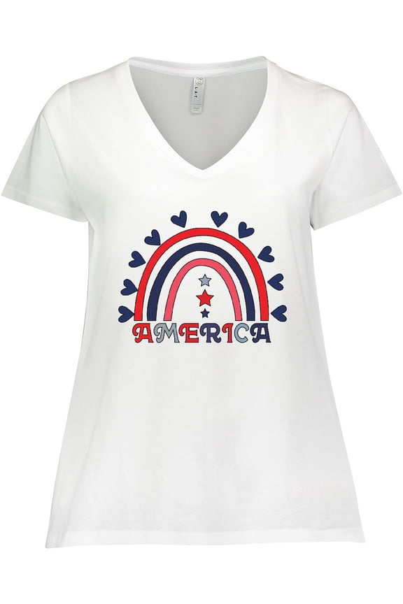America Rainbow Women's Plus Size V-Neck T-Shirt
