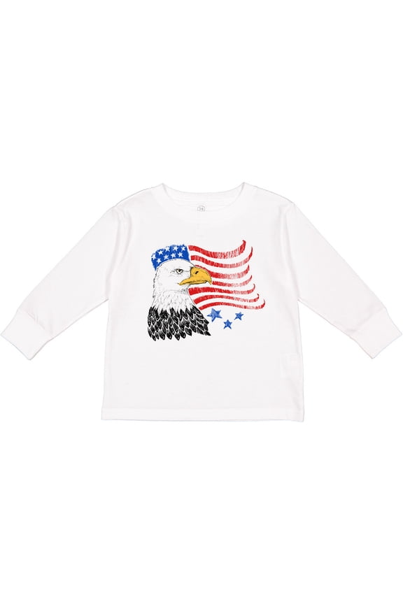 American bald eagle and flag sketch style Boys or Girls Long Sleeve Toddler T-Shirt