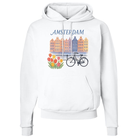 Inktastic Amsterdam Cityscape with Bicycle and Tulips Adult Hoodie Sweatshirt